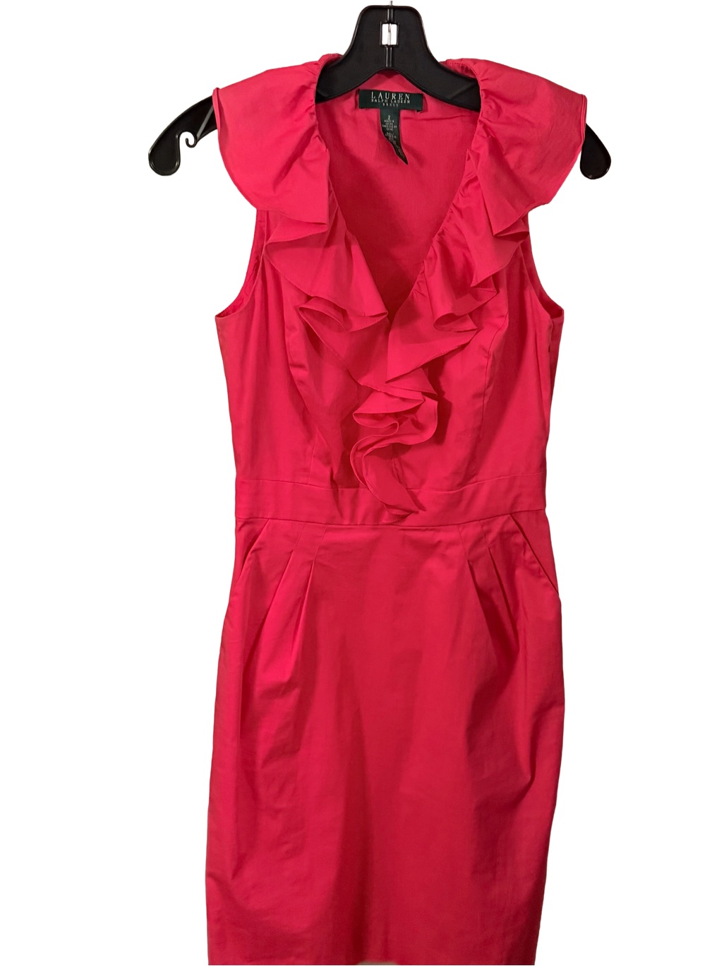 Lauren Ralph Lauren Sleeveless Ruffle Sheath Dress Vibrant Pink Sz 2